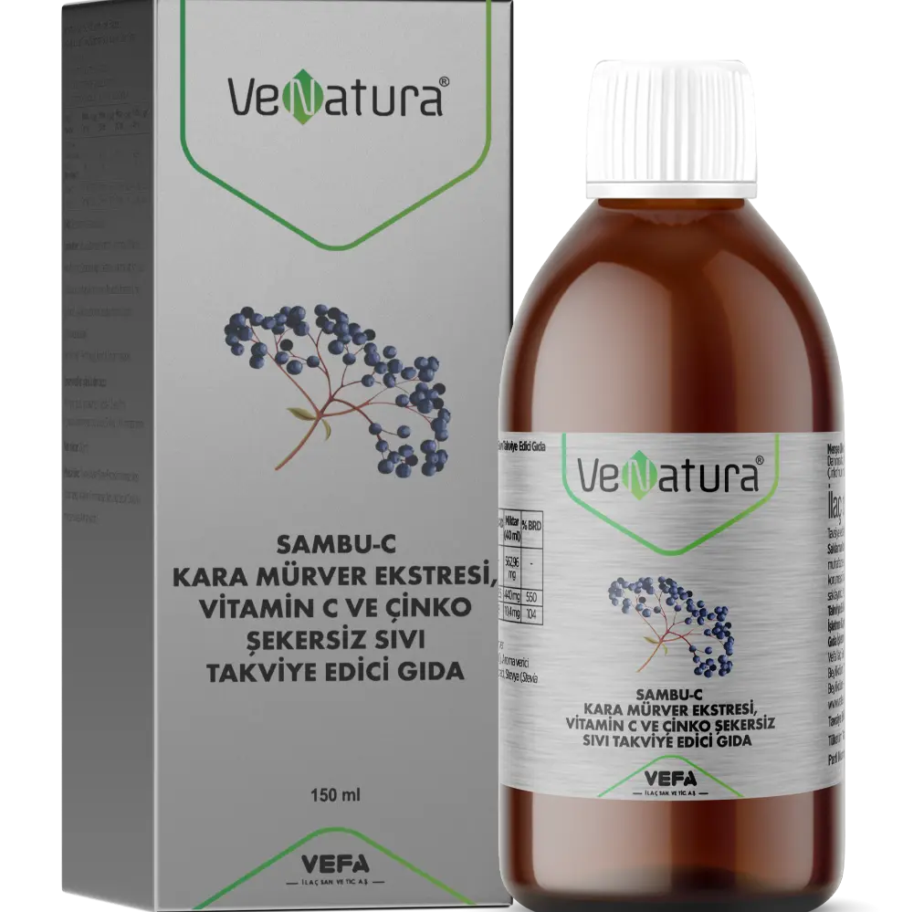 Sambu-C Kara Mürver Ekstresi, Vitamin C ve Çinko Şekersiz Sıvı Takviye Edici Gıda
